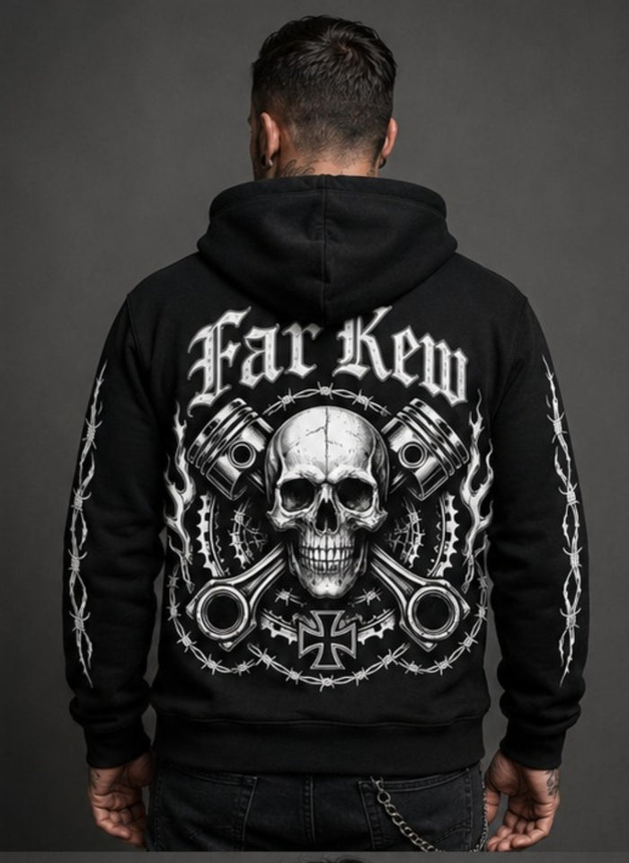Far Kew Scull and Crossed  Pistons Hoodie