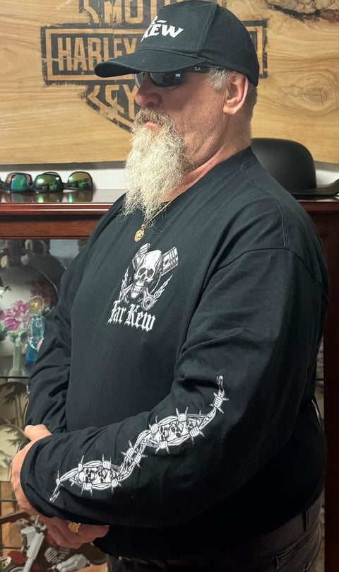 Far Kew Skull and Crossed Pistons Back Print - Men's Long Sleeve TShirt