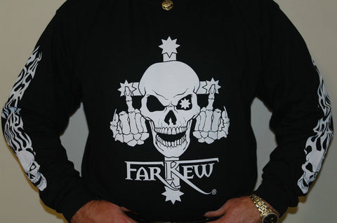 Far Kew FUCK YOU Skull & Middle Fingers Flip the bird Long Sleeve