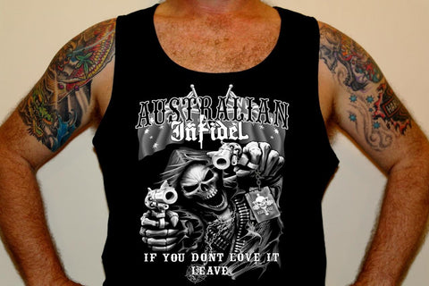 AUSTRALIAN INFIDEL SINGLET IF YOU DON'T LOVE IT LEAVE