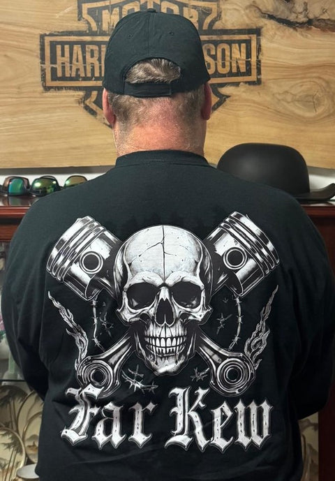 Far Kew Skull and Crossed Pistons Back Print - Men's Long Sleeve TShirt